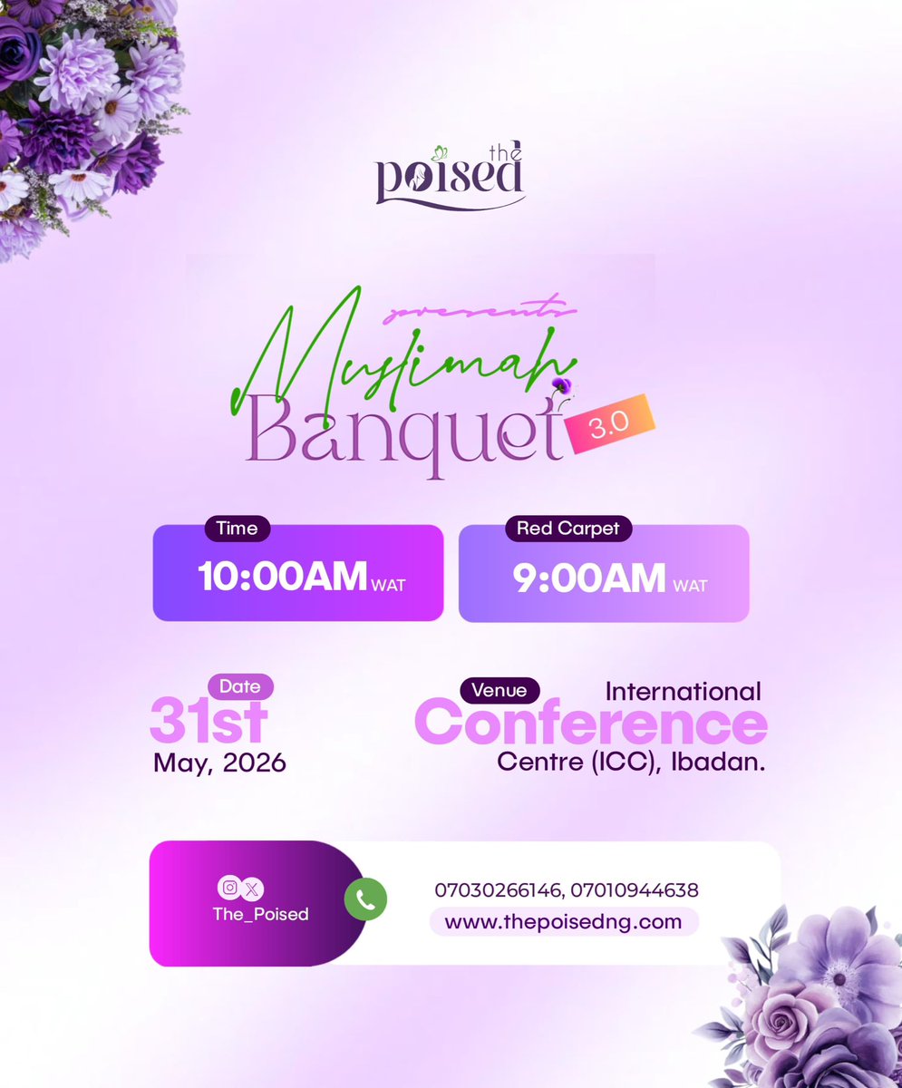 The_Poised_'s tweet photo. Muslimah Banquet 3.0 is here!🥳🥳

Today, we're making our way to the International Conference Centre (ICC) with our steeze, aura, and elegance fully on point!😌😎

Red carpet opens at 9a.m. We cannot wait to have you!💜 https://t.co/tN38UBWaB9