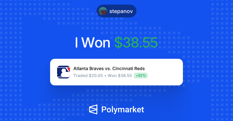 dmitriystepanof's tweet photo. I just won $38.55 on @Polymarket!

Join me and put your money where your mouth is: https://t.co/6ZfTpPQSWY https://t.co/FmrI0fYbKZ