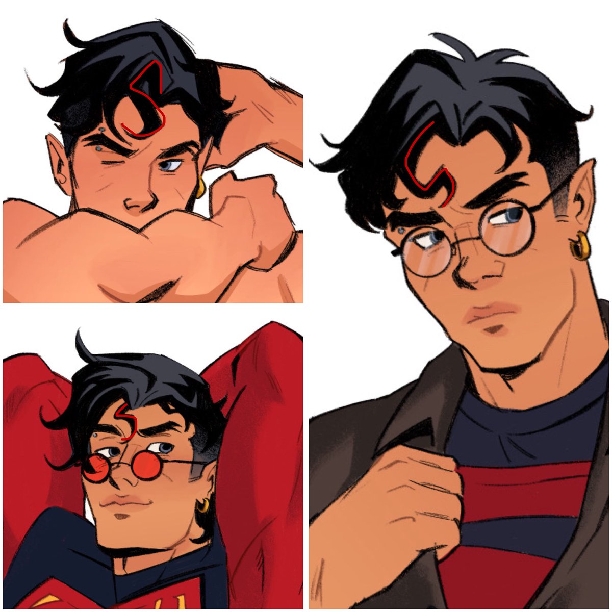 galacticdummy's tweet photo. i love when people draw the robins and put bat symbols in their hair shading but my version of that is slapping an s in the middle of kons forehead https://t.co/HQdHrChKgR
