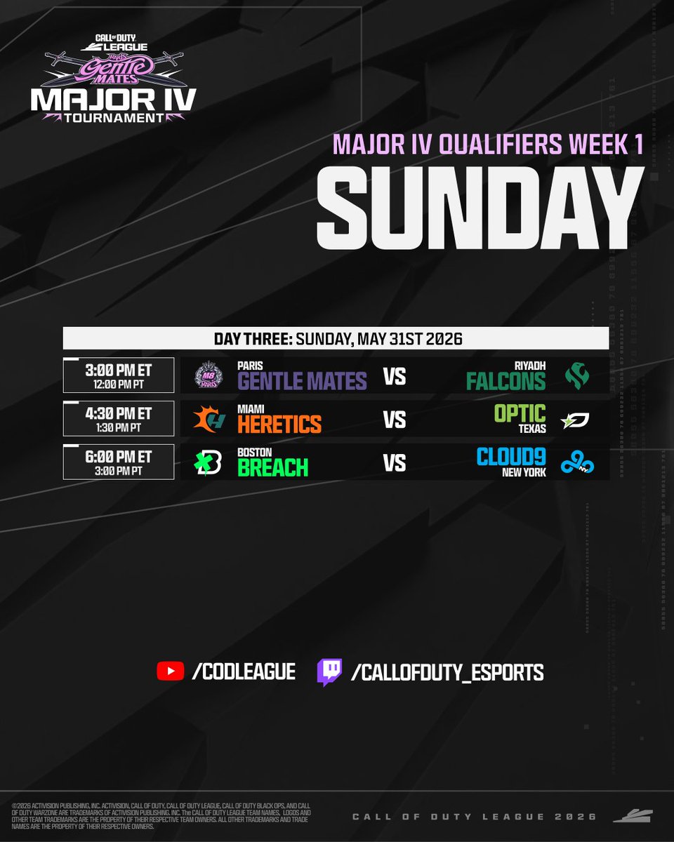 CODLeague's tweet photo. SUNDAY SCHEDULE 🗓️ 👇 https://t.co/4UWSZjMsEG