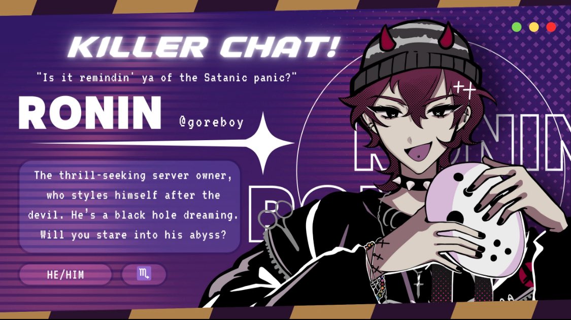 gothic_spices's tweet photo. @contemptible_z Uhh idk if it would be up your alley but can I suggest Ronin Beaufort from Killer Chat? He’s actually one of my fav canon trans characters! https://t.co/rsMSHmvlLp