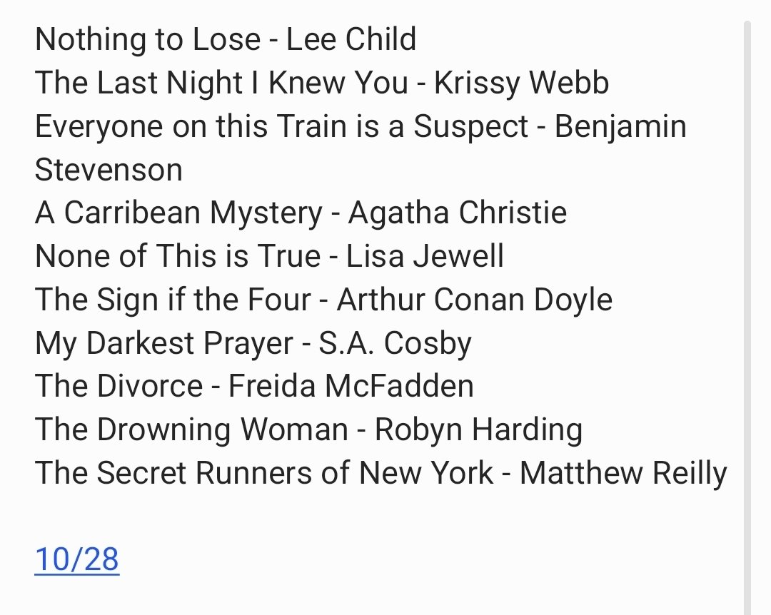 ATSaints24's tweet photo. May books - BANG! 10 books read bringing the total to 28 for the year

Good month for books, many very enjoyable. Favourite probably Everyone on this Train is a Suspect

Least favourite The Last night I knew you https://t.co/3nDkhET4Qz