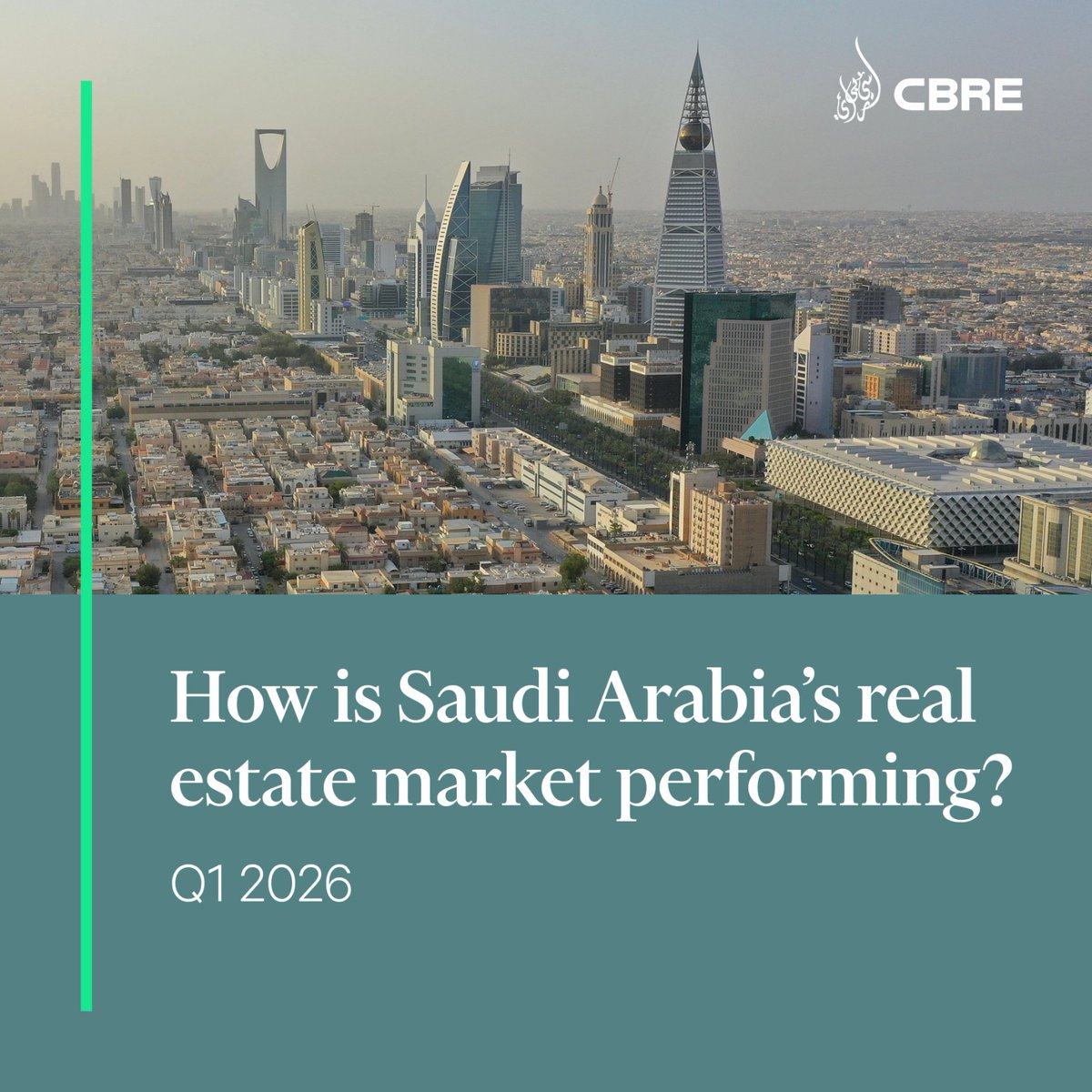 CBREMENAT's tweet photo. Saudi Arabia’s real estate market is navigating a strategic recalibration in 2026. From Riyadh’s 98% office occupancy to a surge in digital retail, the Kingdom is maintaining structural durability amid regional rebalancing. Swipe to see the Q1 sector-by-sector performance. https://t.co/hJaix19eWG