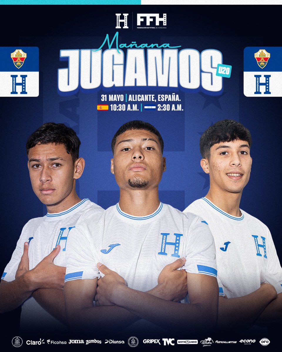FFH_Honduras's tweet photo. 🇭🇳⚽ ¡Mañana jugamos!
La #LaHU20 🇭🇳 debutará en su gira de preparación por España enfrentando al Elche CF. 🇪🇸🔥
📍 Alicante, España
🕥 10:30 a.m. (España) | 🕝 2:30 a.m. (Honduras)
¡A dejarlo todo en la cancha, cipotes! 💪🇭🇳
#LaHU20 #Honduras #PartidodePreparación https://t.co/IXydfS7KL1