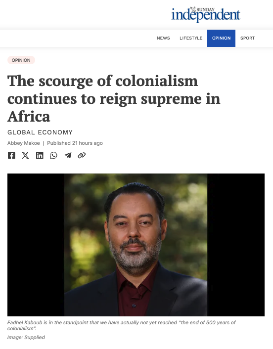 FadhelKaboub's tweet photo. https://t.co/io1aNp0p5h
PROFESSOR Fadhel Kaboub, renowned Tunisian-American political economist, recently gave a blunt appraisal of the stranglehold that the lingering traits of neo-colonialism continue to hold on the African continent. https://t.co/Pwma9yg4mt