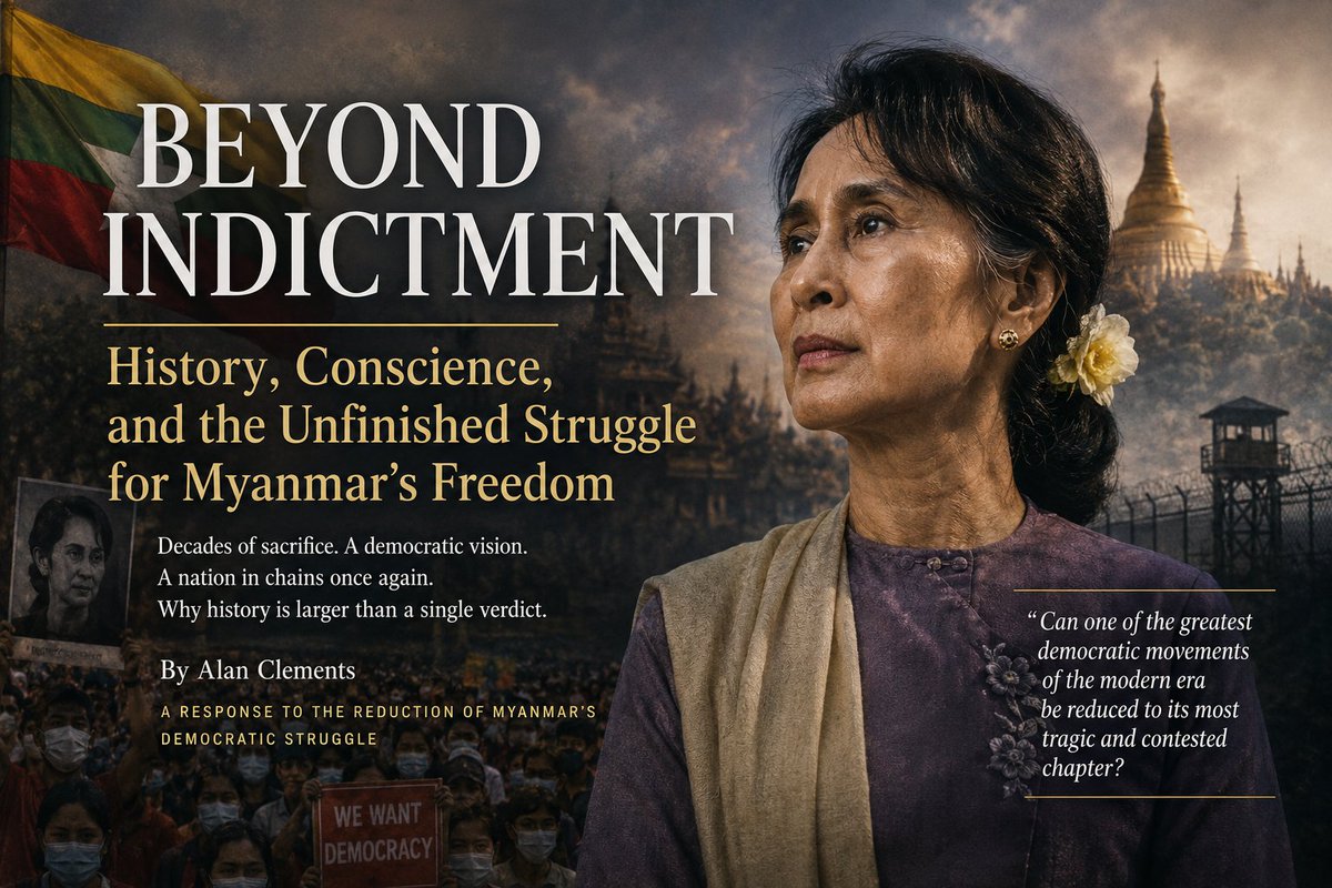 AlanClementscom's tweet photo. Beyond Indictment: History, Conscience, and the Unfinished Struggle for Myanmar's Freedom 
By Alan Clements

READ on Alan Clements Substack​ https://t.co/BdO4zH3uuE

READ on the DVB—Democratic Voice of Burma website:​ https://t.co/n21idnqVtn

Or read below: 

Beyond Indictment: History, Conscience, and the Unfinished Struggle for Myanmar's Freedom 
By Alan Clements

My recent open appeal to United Nations Special Envoy Julie Bishop was animated by a simple humanitarian principle: no prisoner should disappear into the darkness of state secrecy. Whatever political disagreements one may have with Aung San Suu Kyi, whatever criticisms may be leveled against her decisions in office, and whatever conclusions history may ultimately draw about her legacy, there remains a fundamental obligation to demand proof that she is alive, medically cared for, and not being subjected to the enforced disappearance that Myanmar's military regime has inflicted upon countless others. The right to humane treatment does not depend upon political popularity. It does not depend upon ideological conformity. It does not depend upon whether a person is celebrated, controversial, admired, or condemned. It is a principle that either applies to all human beings or it means very little.

What struck me in the response to that appeal was not disagreement over the humanitarian request itself. Rather, it was the familiar insistence that any discussion of Aung San Suu Kyi must first pass through a predetermined moral tribunal. Before one may acknowledge her sacrifices, one must recite her failures. Before one may recognize her historical significance, one must accept a particular interpretation of her role in the Rohingya crisis. Before one may express concern for her imprisonment, one must agree that her place in history has already been settled.

This approach reflects a larger problem in the way Myanmar is increasingly discussed. One of the most remarkable democratic movements of the modern era is being reduced to a single chapter, a single controversy, and ultimately a single verdict. The extraordinary complexity of Myanmar's struggle against military dictatorship—its decades of sacrifice, courage, compromise, tragedy, and aspiration—is increasingly compressed into a prosecutorial narrative centered almost exclusively upon one issue and one individual.

The question is not whether difficult questions should be asked. They should. The question is whether history itself is being served when the entirety of a democratic struggle is interpreted through a framework so narrow that it obscures more than it reveals.

To understand why this matters, one must begin not in 2017, nor in Rakhine State, but decades earlier in a country subjected to one of the world's most enduring systems of military domination. For generations, Myanmar's armed forces governed through fear. Political opponents were imprisoned. Journalists were censored. Students were beaten, arrested, and killed. Ethnic communities endured repeated military campaigns. Torture, surveillance, intimidation, and arbitrary detention became familiar features of daily life. An entire population learned that the simple act of speaking honestly could carry devastating consequences.

Against this machinery of repression emerged a democratic movement whose achievements are too often forgotten amid contemporary debates. Monks marched unarmed into confrontation with soldiers. Students organized despite the certainty of arrest. Writers continued to speak despite censorship. Ordinary citizens repeatedly risked their freedom and, in many cases, their lives in pursuit of a future they might never personally enjoy. The struggle for democracy in Myanmar was never merely a political project. It was a profound moral undertaking sustained by extraordinary courage.

Aung San Suu Kyi became the most recognizable figure within this movement not because she possessed military power or controlled state institutions, but because millions of people came to see in her a rare convergence of personal sacrifice, political discipline, and moral conviction. Her years of house arrest were real. Her decision to remain in Myanmar while her husband was dying abroad was real. Her willingness to surrender personal freedom in service of a democratic vision was real. These experiences transformed her into a symbol not only for Myanmar but for people around the world who believed that nonviolent resistance could confront even the most entrenched forms of authoritarian power.

None of this means that she should be immune from criticism. It does mean, however, that criticism should be proportionate to historical reality. One of the most common errors in the interpretation of public figures is the temptation to allow a single chapter of a life to eclipse everything that came before it. Human beings are more complicated than that. Political movements are more complicated than that. History itself is more complicated than that.

The Rohingya crisis represents one of the most painful and tragic chapters in Myanmar's modern history. The suffering endured by Rohingya communities cannot be honestly denied or minimized. The destruction of villages, the displacement of hundreds of thousands of people, the trauma carried by families forced across borders, and the continuing uncertainty facing an entire population demand recognition, compassion, and serious reflection. Any discussion that fails to acknowledge these realities begins from a position of moral deficiency.

Yet acknowledging suffering does not require abandoning complexity. Indeed, genuine moral seriousness demands the opposite. It requires a willingness to confront difficult facts even when they complicate preferred narratives.

One of the striking features of many contemporary discussions of the Rohingya crisis is the tendency to begin the chronology only after violence had already erupted. Missing from many accounts is meaningful consideration of the role played by the Arakan Rohingya Salvation Army, or ARSA, an armed insurgent organization designated as a terrorist group by Myanmar authorities following coordinated attacks on police and military outposts in northern Rakhine State. In October 2016 and again in August 2017, ARSA launched simultaneous assaults against security installations, resulting in deaths among security personnel and contributing to an atmosphere of escalating instability in an already volatile region.

To acknowledge these attacks is not to justify atrocities. It is not to excuse abuses. It is not to diminish the suffering of civilians. Rather, it is to insist upon a principle essential to any honest historical inquiry: chronology matters. History did not begin with the military response. Nor did it begin when international headlines first appeared. Events unfolded within a context shaped by insurgency, communal tensions, competing nationalisms, decades of mistrust, military domination, and rapidly deteriorating security conditions. Any account that excludes these realities risks replacing history with advocacy.

For many people inside Myanmar, the ARSA attacks were perceived as a serious security crisis. Whether outside observers agreed with that perception is not the point. The perception existed, and it influenced public opinion, political discourse, and the broader environment within which decisions were made. History becomes distorted when chronology is selectively edited to support conclusions already reached in advance.

Equally troubling is the assumption that Myanmar's civilian leadership possessed powers, information, and freedom of action that it did not actually possess. Much contemporary commentary proceeds as though the civilian government and military establishment functioned as willing partners in a coherent political project. Such interpretations bear little resemblance to the realities of Myanmar's constitutional structure or political history.

The military that imprisoned Aung San Suu Kyi following the coup of 2021 was the same military that had imprisoned her for years. It was the same military that had repeatedly targeted democracy activists, suppressed dissent, censored journalists, and sought to weaken the movement she represented. The relationship between Myanmar's democratic forces and the military was not one of harmony or collaboration. It was defined by decades of hostility, mistrust, and structural conflict.

Myanmar's democratic transition was never a transition in the conventional sense. It was a fragile political experiment conducted within a constitutional framework deliberately designed to preserve military influence. The armed forces retained control over key ministries, controlled the security apparatus, maintained extensive economic interests, and remained, in many respects, a state within a state. This reality does not erase questions of accountability, nor does it absolve civilian leaders of responsibility for decisions made during their time in office. It does, however, complicate simplistic narratives that imagine civilian authorities exercising unrestricted power over institutions they did not control.

The same tendency toward simplification appears in discussions of Aung San Suu Kyi's appearance before the International Court of Justice in The Hague. For some observers, this event functions as the definitive moral verdict upon her life. The argument is straightforward: she appeared before the court, defended Myanmar's position, and therefore her historical legacy is permanently settled.

Such certainty may be emotionally satisfying, but history rarely rewards certainty.

Many people within Myanmar understood her appearance at The Hague differently. They saw a national leader attempting to defend her country from complete international isolation while preserving an already fragile democratic opening. They saw a politician navigating tensions between domestic realities and international expectations under circumstances that offered no easy choices. They saw the daughter of Aung San, the founder of modern Myanmar and the architect of the country's military, attempting to hold together a nation whose democratic transition remained deeply precarious.

One may disagree with her judgment. One may conclude that she made serious mistakes. One may believe she should have acted differently. These are legitimate positions within a democratic conversation. What is not legitimate is the assumption that disagreement automatically resolves every historical question. The Hague remains a subject of debate precisely because reasonable people continue to interpret its meaning differently.

Lost amid these arguments is a deeper truth about Aung San Suu Kyi's political vision. Her life's work was never based upon the destruction of the military. It was based upon the belief that Myanmar's future required transformation rather than annihilation, dialogue rather than permanent warfare, and reconciliation rather than vengeance. Whether one believes this vision was realistic is open to debate. What cannot honestly be denied is that it represented the philosophical foundation of her political project from the beginning.

This commitment to reconciliation is often misunderstood by observers who view politics primarily through the lens of power. Yet the democratic movement in Myanmar was never simply a struggle to replace one ruling class with another. At its best, it represented an attempt to create a political culture capable of transcending the cycles of violence that had scarred the nation for generations. That aspiration may have been imperfectly realized. It may even have failed. But failure does not erase the significance of the aspiration itself.

What is particularly striking in contemporary discussions is how little attention is devoted to what followed the collapse of Myanmar's democratic experiment. The military seized power. Thousands were killed. Millions were displaced. Entire communities were devastated. Democracy itself was decapitated. The very institution that democratic reformers spent decades attempting to transform revealed once again its enduring contempt for civilian rule.

Yet even after witnessing this catastrophe, some commentators remain determined to devote their greatest energies not to understanding the destruction of democracy, but to reducing the democratic movement itself to its imperfections.

This raises a larger question. Can one of the most consequential democratic movements of the modern era be understood primarily through its most tragic and contested chapter? Can decades of sacrifice, imprisonment, resistance, and aspiration be compressed into a single moral verdict? Can a life devoted to confronting dictatorship be reduced to one interpretation of one period of governance under extraordinarily constrained circumstances?

These questions matter because they concern more than Aung San Suu Kyi. They concern how history remembers struggles for freedom. They concern whether complexity is permitted to survive ideological polarization. They concern whether future generations will encounter the story of Myanmar's democratic movement in its full human richness or merely as a simplified morality play.

History's most consequential figures are rarely saints. They are rarely villains. More often, they are human beings attempting to navigate circumstances larger than themselves while carrying burdens that later observers can only partially understand. Aung San Suu Kyi belongs to this category. Her story is neither one of perfection nor one of moral collapse. It is the story of a woman who inspired millions to believe in democratic possibility, who confronted one of the world's most entrenched dictatorships, who sought reconciliation in a deeply divided nation, and who became entangled in one of the most painful and contested chapters of her country's history.

To reduce such a life to a single accusation is not an act of moral clarity. It is an act of historical impoverishment. And it is precisely because the suffering of the Rohingya was real, because the brutality of military rule remains real, and because the struggle for Myanmar's freedom remains unfinished, that we owe ourselves something more demanding than simplification. We owe ourselves the discipline of complexity, the humility to acknowledge uncertainty where uncertainty exists, and the wisdom to recognize that history is not served by reducing human lives to indictments. It is served by the far more difficult task of understanding them in full.

About the Author

Alan Clements is an author, former Buddhist monk ordained in Burma, and longtime human-rights advocate whose life’s work has centered on conscience, nonviolence, and the struggle against authoritarian rule. He is the author of seventeen books, including Conversation with a Dictator, Unsilenced: Aung San Suu Kyi—Conversations from a Myanmar Prison, and Politics of the Heart: Nonviolence in an Age of Atrocity. For more than three decades he has worked closely with Burmese democracy leaders, former political prisoners, monks, and civil-society voices. His essays and interviews have appeared in international media across Asia, Europe, and the United States.