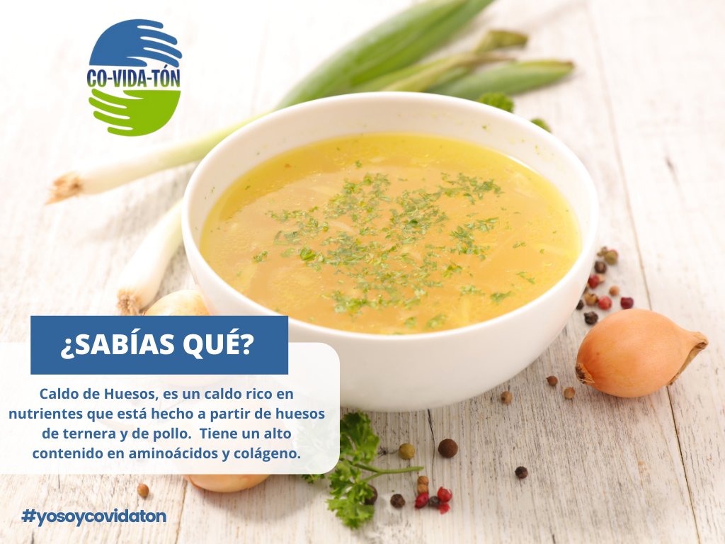 covidaton's tweet photo. #SabíasQué Caldo de huesos, es un caldo rico en nutrientes que está hecho a partir de huesos de ternera y de pollo.  Tiene un alto contenido en aminoácidos y colágeno. 

#Salud #Bienestar #CalidaddeVida #Nutrición #EstilodeVidahttp://ht.ly/mwML30s65FJ https://t.co/X7a31z3lyS