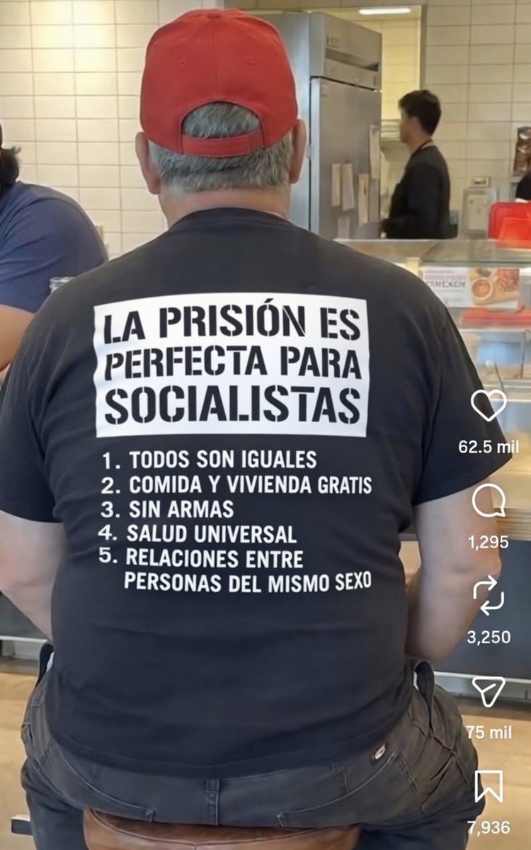 gustav0cardenas's tweet photo. La prisión es perfecta para socialistas

1.  todos son iguales
2.  comida y vivienda gratis
3.  sin armas
4.  salud universal
5.  relaciones entre personas del mismo sexo https://t.co/giMmAicMYN