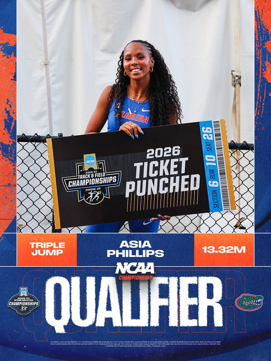 GatorsTF's tweet photo. NCAA East Preliminaries | Triple Jump (W)

Asia Phillips punches her ticket for the✌️ year in a row !! https://t.co/sx3B45Yslg