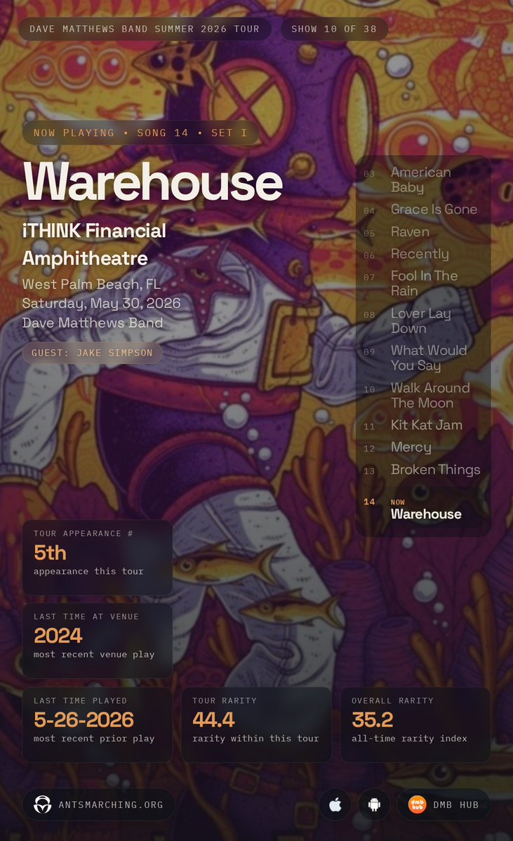 dmblive's tweet photo. Warehouse · iTHINK Financial Amphitheatre · May 30, 2026 https://t.co/Gbf6vSIkbZ
