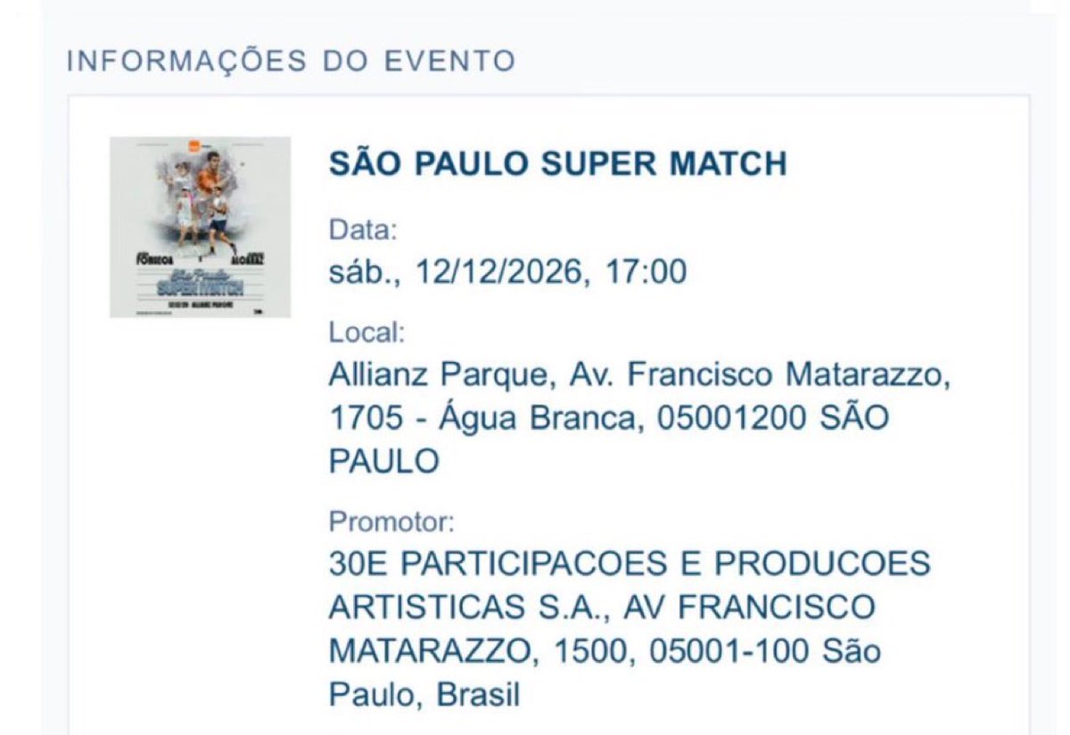 khairmuse's tweet photo. 🎾 VENDO: Ingresso Cadeira Superior - São Paulo Super Match Carlos Alcaraz vs João Fonseca. 

Mais informações - entre em contato

#carlosalcaraz #joãofonseca #rolandgarros https://t.co/yeZYeXd4ZQ