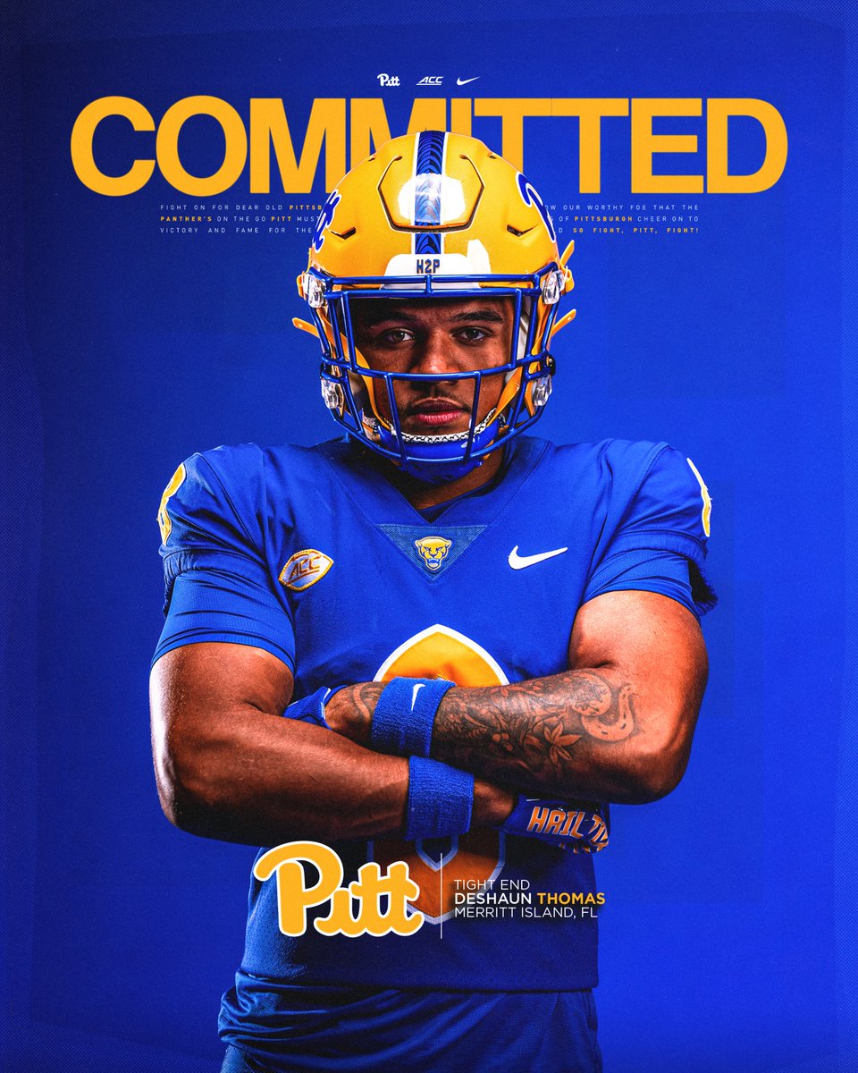 DeShaunT8's tweet photo. Super excited and blessed to announce my commitment to the university of Pittsburgh! #H2P @Pitt_FB @CoachDuzzPittFB @Kb1Raw @coachbrentdavis @CoachTurkFB @CoachMurray47 @coachpurvin @KevinVerpaele17 🐆💙💛 https://t.co/k8Bql1f3ye
