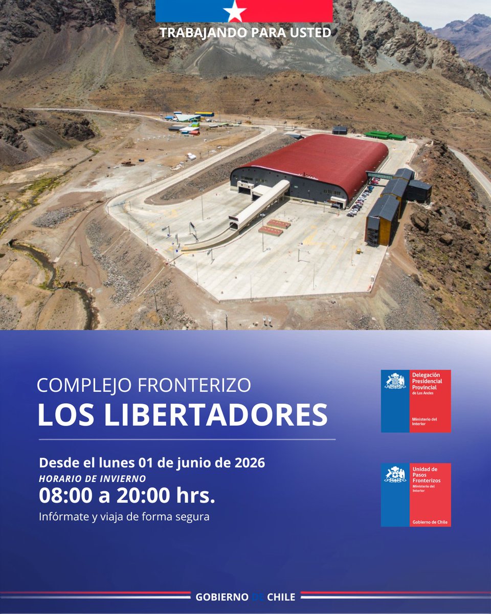 CFLosLibertador's tweet photo. A contar de este 01 de junio comienza el Horario de Invierno en el Sistema Integrado Cristo Redentor. 

El horario de funcionamiento en el Complejo Los Libertadores será entre las 08:00  y las 20:00 horas, con corte de flujos a las 18:00 
horas en sector Guardia Vieja https://t.co/86WXdMuuOz