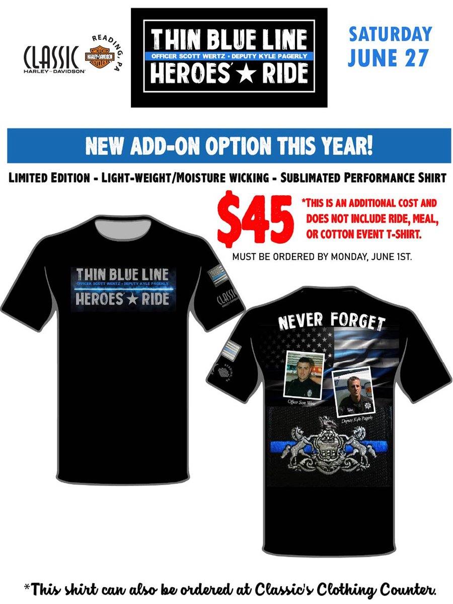 CHDofReading's tweet photo. Join us for the Thin Blue Line Heroes' Ride to honor the memories of Officer Scott Wertz &amp; Deputy Kyle Pagerly and all those who serve.

Saturday, June 27 – Thin Blue Line Heroes’ Ride https://t.co/OWTTtiluPq
