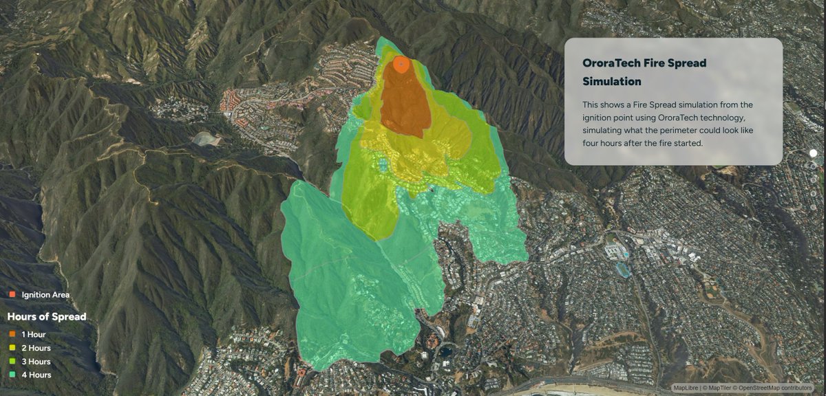 CaliFireTracker's tweet photo. Over a year has passed since the infamous #PalisadesFire. While some time has passed, the Pacific Palisades Community is still well within the rebuilding phase. Using the @OroraTech platform's Fire Spread, Fire Intensity Simulation, and distance-to-assets features, officials could get a solid idea of where the fire may be headed and support all aspects of fire management in making informed decisions. Check out the Palisades Fire visualization here 👇https://t.co/rw20dhJdjh
