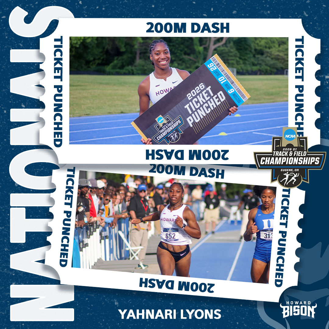 HUBisonSports's tweet photo. 🏃🏿‍♀️ | Congratulations to Yahnari Lyons on punching her ticket to Eugene with a time of 22.72 in the 200m dash!
#HUBison #HBCUTrackandField https://t.co/kZLWnapB2E