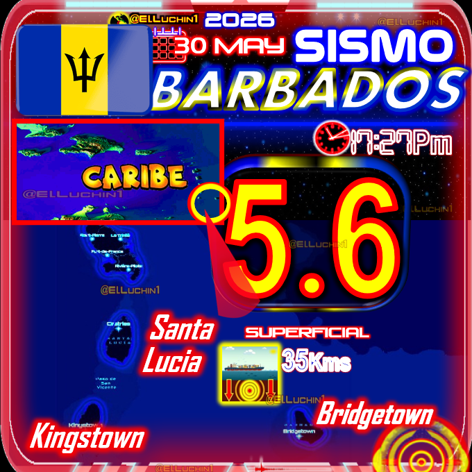 elluchin1's tweet photo. 🇧🇧➡Alerta⚠🛐 #Sismo🔴 5.6 ⚡USGS
SUPERFICIAL🔰
Bridgetown al Sureste🇧🇧
 #Temblor  #Earthquake https://t.co/KCIxe66wwY