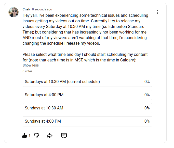 CnekYT's tweet photo. Make sure to vote: https://t.co/gh69B5eQlC 

This poll will determine at what time of day I start releasing my future videos to YouTube https://t.co/e2ZTWe2ZEv