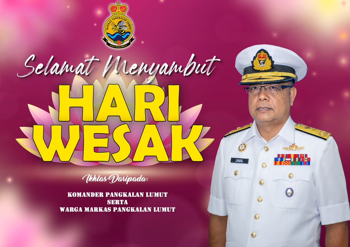 MkPLTLDM's tweet photo. Selamat Menyambut Hari Wesak kepada semua penganut agama Buddha yang meraikannya 🪷✨

Ikhlas daripada Komander Pangkalan Lumut serta seluruh warga Markas Pangkalan Lumut. Semoga sambutan Hari Wesak membawa kedamaian, kebahagiaan dan keharmonian kepada semua.

#NavyWishes https://t.co/GmmJckVb7F