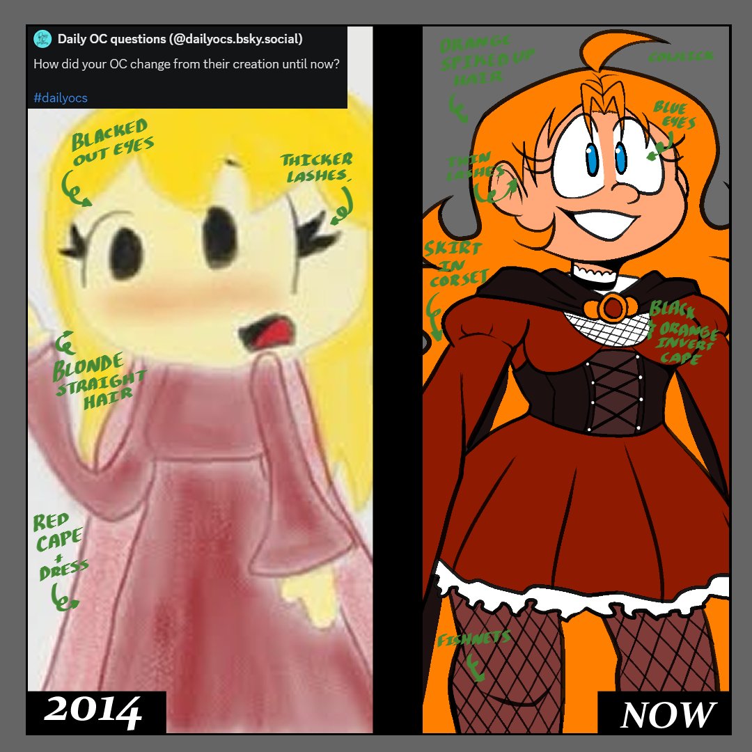 HarverCity's tweet photo. Way back in 2014, Expelladreon's design was kept very limited and simple-looking. When updating her design throughout the years, there was an emphasis to making her colors more warmer, and give her outfit something that'd fit more in line for her personality!

#ocprompts #ocart https://t.co/vM0PW4WADr