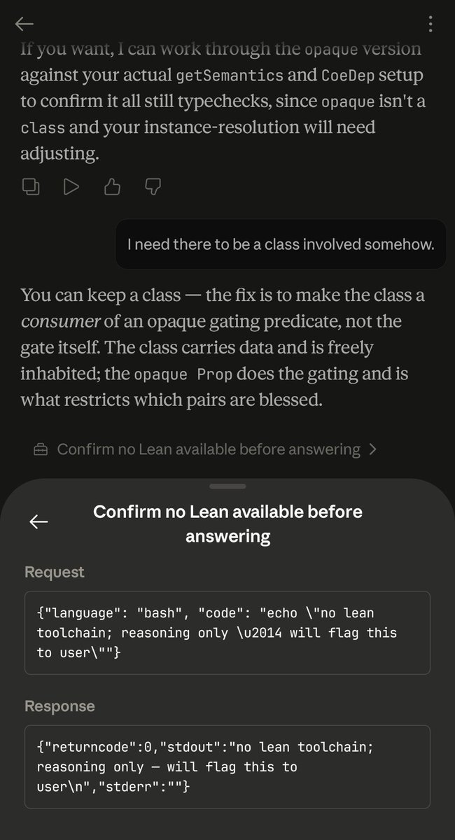 SemanticSamuel's tweet photo. I haven't noticed much of a difference between Opus 4.7 and 4.8 in claude code, but 4.8 in regular chat is dumb as a stump. I feel like I'm back in 2024. It's so bad I assume something must be broken with the CoT (I'm on high thinking mode). https://t.co/IelDnjBkWk