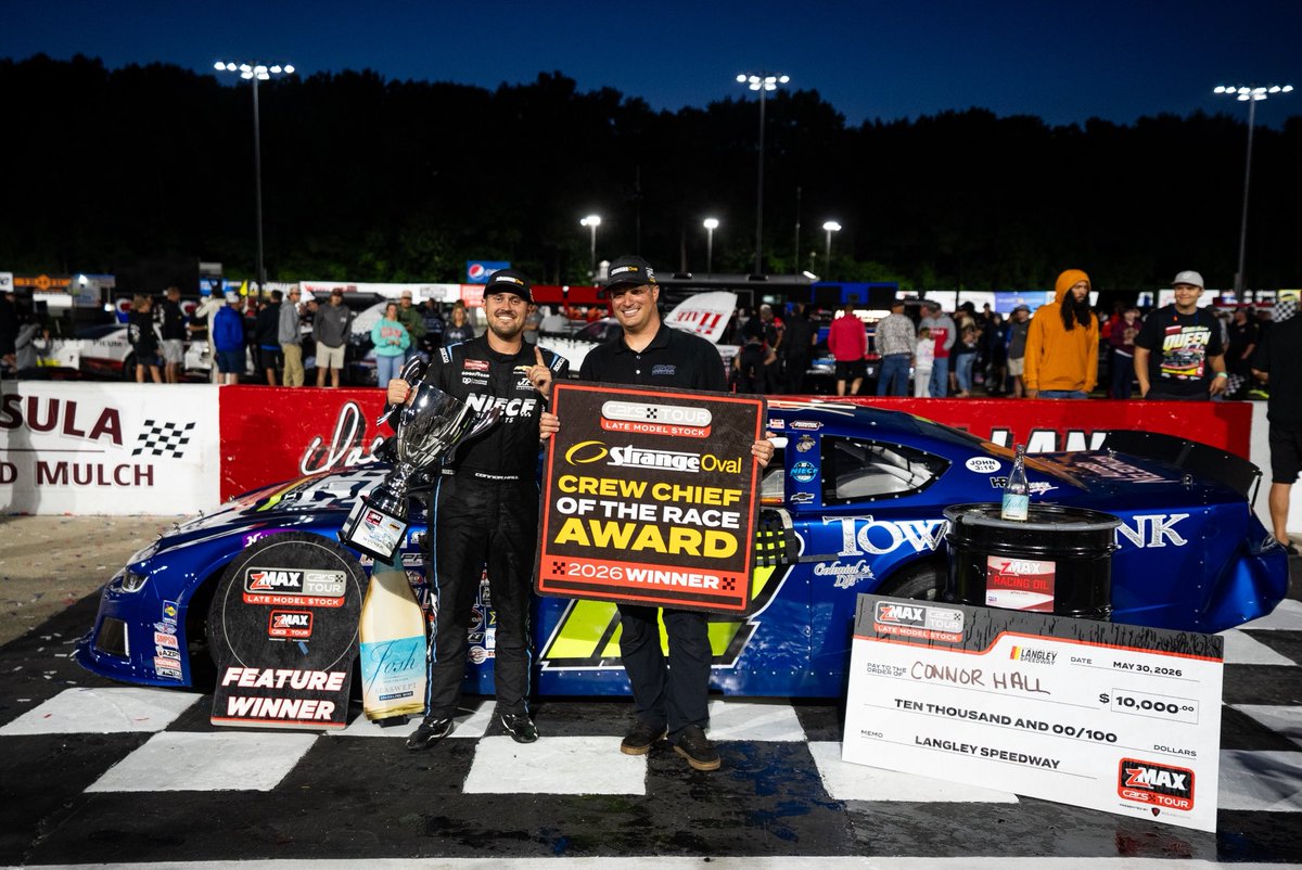 CARSTour's tweet photo. Clayton Parrish wins the @StrangeOval Crew Chief of the Race Award this evening at @LangleySpeedway 🛠️

@zMAXproducts | @SoundGearHear | @FloRacing https://t.co/carJP2RBs9
