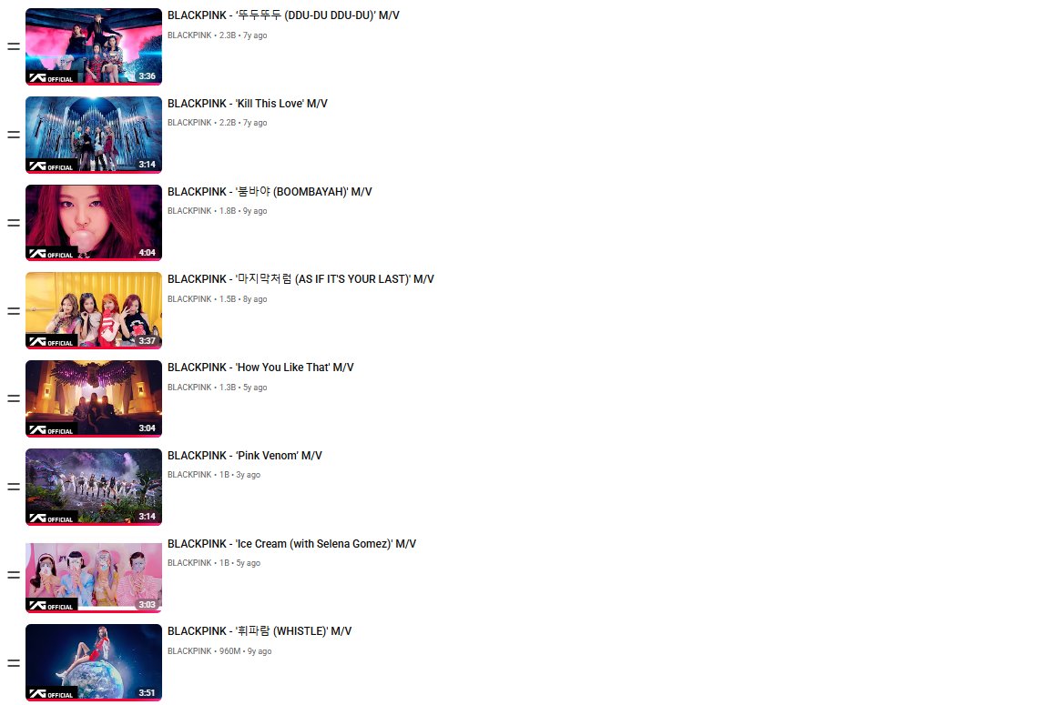 MrAllard_'s tweet photo. The @BLACKPINK songs from most views to less views https://t.co/osFAOjBpXh