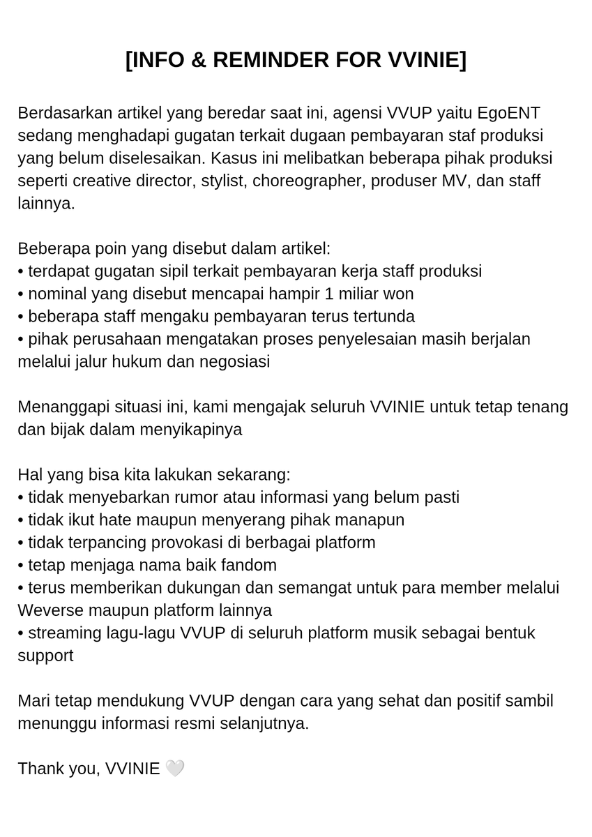 VVUP_UPDATE's tweet photo. Di tengah banyaknya informasi yang beredar, mari tetap menjadi fandom yang bijak dan saling menguatkan 💞🫂
Semoga situasi ini segera menemukan penyelesaian terbaik untuk semua pihak.

Sending love and support to VVUP today and always 🤍

#VVUP #비비업 https://t.co/NSPLAPEGnQ