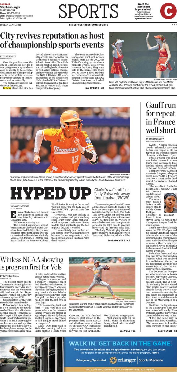 JLPoole76's tweet photo. My design for the May 31, 2026 edition of the @TimesFreePress @SportsChatt @Vol_Softball @Vol_Baseball https://t.co/utqbUZXPgk
