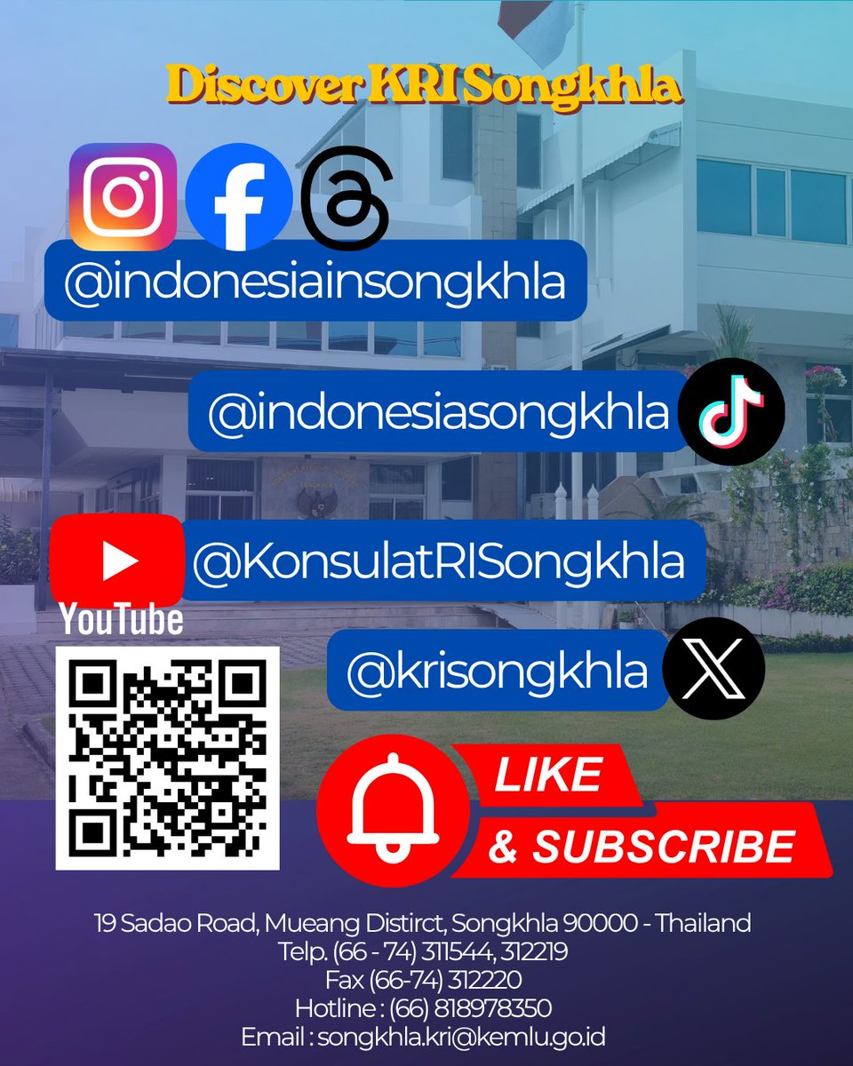 krisongkhla's tweet photo. Selamat Memperingati Hari Raya Waisak 2569 BE / 2026

Konsulat Republik Indonesia di Songkhla mengucapkan Selamat Hari Raya Waisak kepada seluruh umat Buddha yang merayakan.

Semoga momen suci ini membawa kedamaian, kebijaksanaan, dan kasih sayang bagi sesama serta mempererat semangat harmoni dalam keberagaman.

Sabbe Satta Bhavantu Sukhitatta.
Semoga semua makhluk berbahagia. 🙏✨
__
สุขสันต์วันวิสาขบูชา 2569 / 2026

สถานกงสุลสาธารณรัฐอินโดนีเซีย ณ สงขลา ขอส่งความปรารถนาดีเนื่องในวันวิสาขบูชา แด่พุทธศาสนิกชนทุกท่าน

ขอให้วันสำคัญอันเป็นมงคลนี้ นำมาซึ่งความสงบสุข ปัญญา และความเมตตาต่อเพื่อนมนุษย์ พร้อมทั้งเสริมสร้างความสามัคคีท่ามกลางความหลากหลาย

สัพเพ สัตตา ภวันตุ สุขิตัตตา
ขอสรรพสัตว์ทั้งหลายจงเป็นสุข 🙏✨

#SahabatKemlu #KemluRI #HariRayaWaisak2026 #VisakhaBucha2569 #IndonesiaThailand