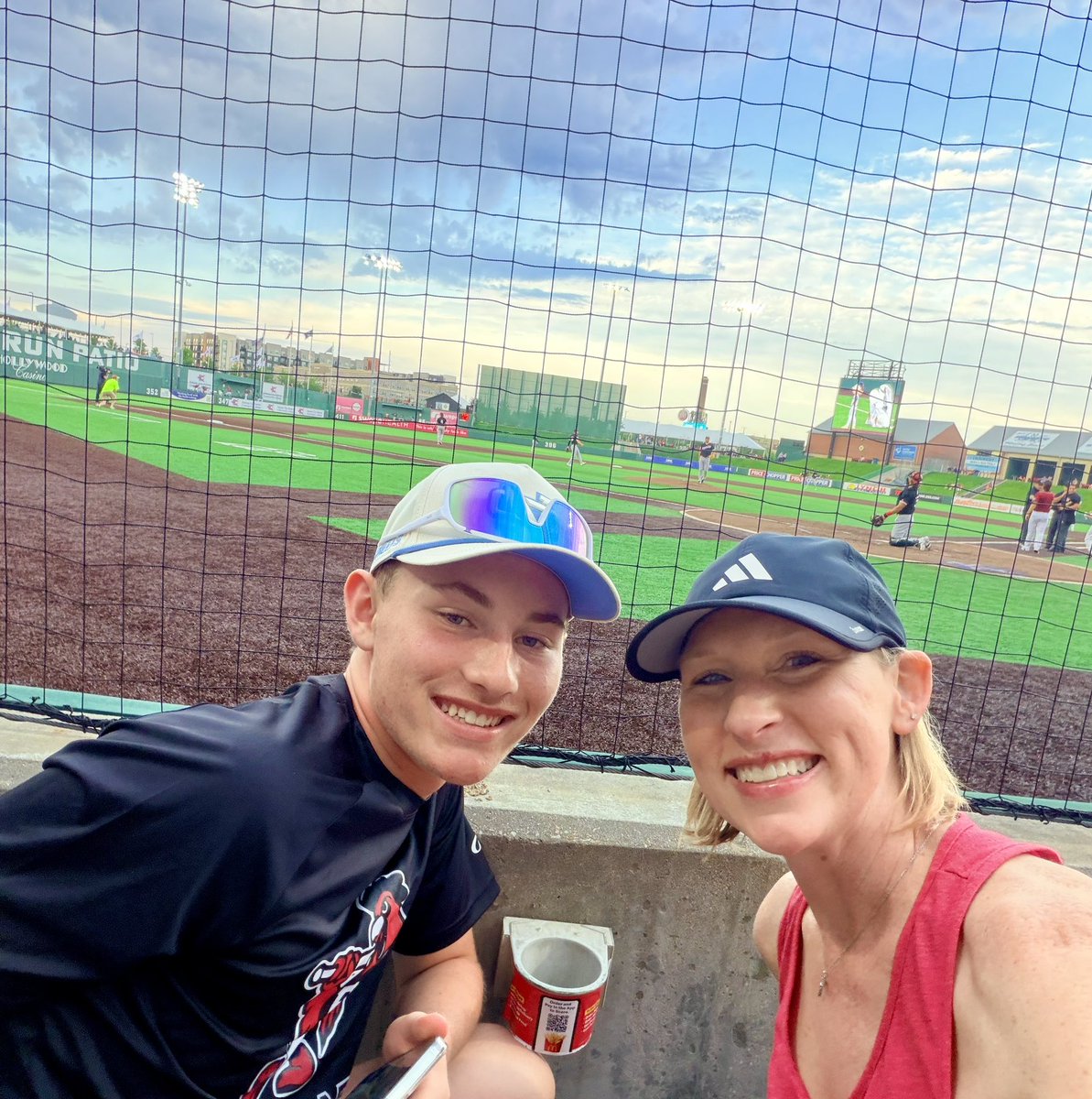 JacobTBecket's tweet photo. Fun night in KC with my Mom @kmbecket at the @kscitymonarchs game. 
@PrepBaseballKS KC Slugfest bracket play on deck. @BarnBSBAcademy 15U is 3-0 and the #2 seed but it’s a clean slate tomorrow and we need to be ready to compete. Let’s go! https://t.co/LEaJlzST7z