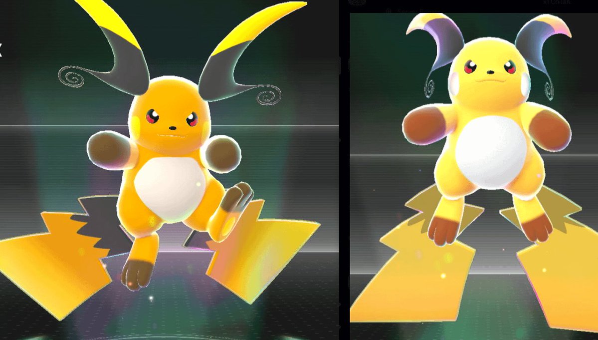 tapumasu's tweet photo. @GodmasterBun Same but with raichu x. Being the same fur color as base raichu is alot better than turning yellow in my opinion 
(Shiny on the left, original on the right) https://t.co/oUKJH40qPV