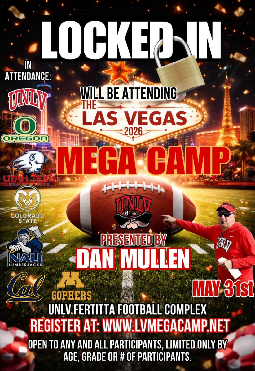 MicahMandracken's tweet photo. I will be attending the Las Vegas Mega Camp tomorrow 5/31! Excited to get some work
@BrandonHuffman @lvmegacamp @Coach__Snyder @AndrewNemec https://t.co/ukWfe1mJpH