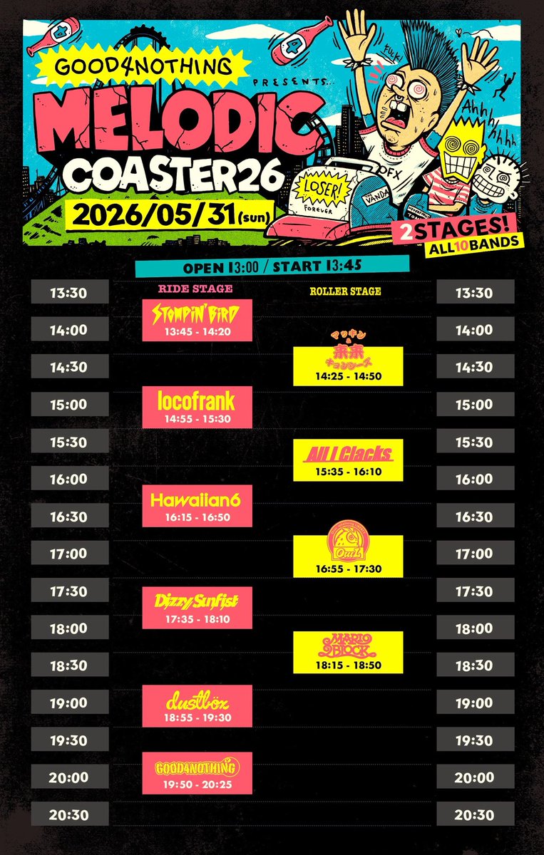 BlockMario2's tweet photo. 本日！！！

心斎橋SUNHALL
GOOD4NOTHING presents 
『MELODIC COASTER 2026』

物販ラインナップはコチラ！！
現金のみです！！

出番は18:15〜

よろしくお願いします！！ https://t.co/3D7COvTZvI