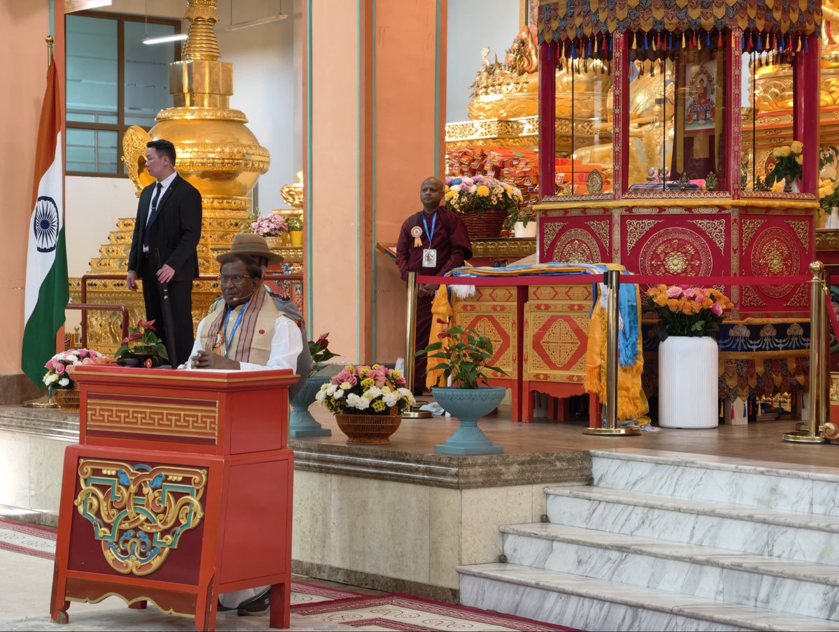 IbcWorldOrg's tweet photo. Ceremonial enshrinement of the Holy Relics of Arahant Sariputta and Arahant Mahamoggallana and the Commemorative ceremony for Vesak Day at Battsagan Temple, #Mongolia, Hon'ble Governor of Assam, Shri @Laxmanacharya54 said that "As we arrive and carry the sacred body relics of Arhant Sāriputta and Arhant Mahāmoggalāna — the two chief disciples of Lord Buddha — from the soil of India to the beautiful land of Mongolia, we are not merely transporting historical antiquities but we are carrying a living spark of enlightenment, a cosmic message of peace, and the timeless spiritual energy of the Tathagata’s closest companions."
#HolyRelicsInMongolia 

@IndiainMongolia