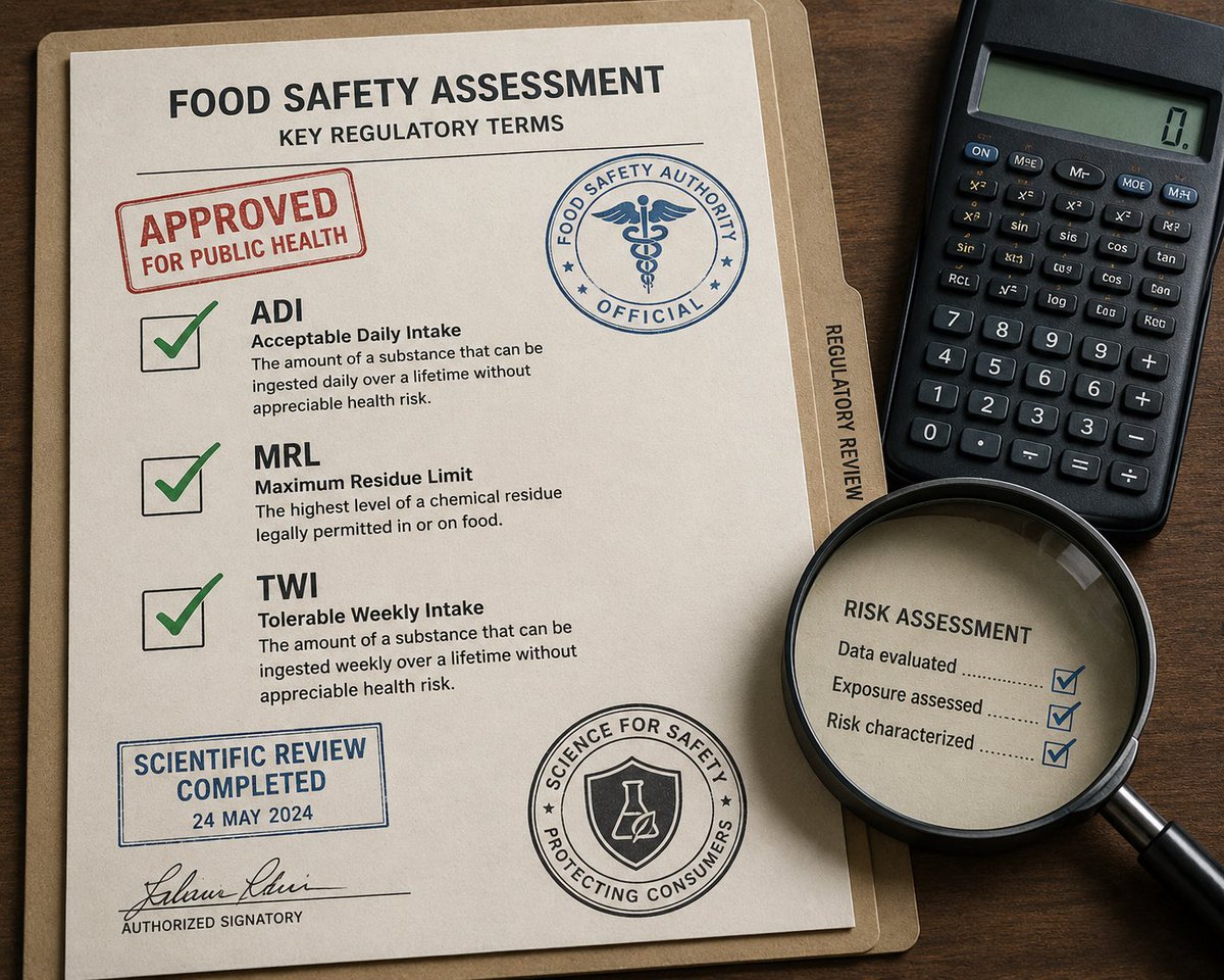 S_Sivakumar's tweet photo. Regulators therefore establish:
✅ Acceptable Daily Intake (ADI)
✅ Max Residue Limits (MRLs)
✅ Tolerable Weekly Intake (TWI)

Not "zero risk" — but exposure unlikely to cause harm over a lifetime.

#SundayScience https://t.co/SLeXSkVssm