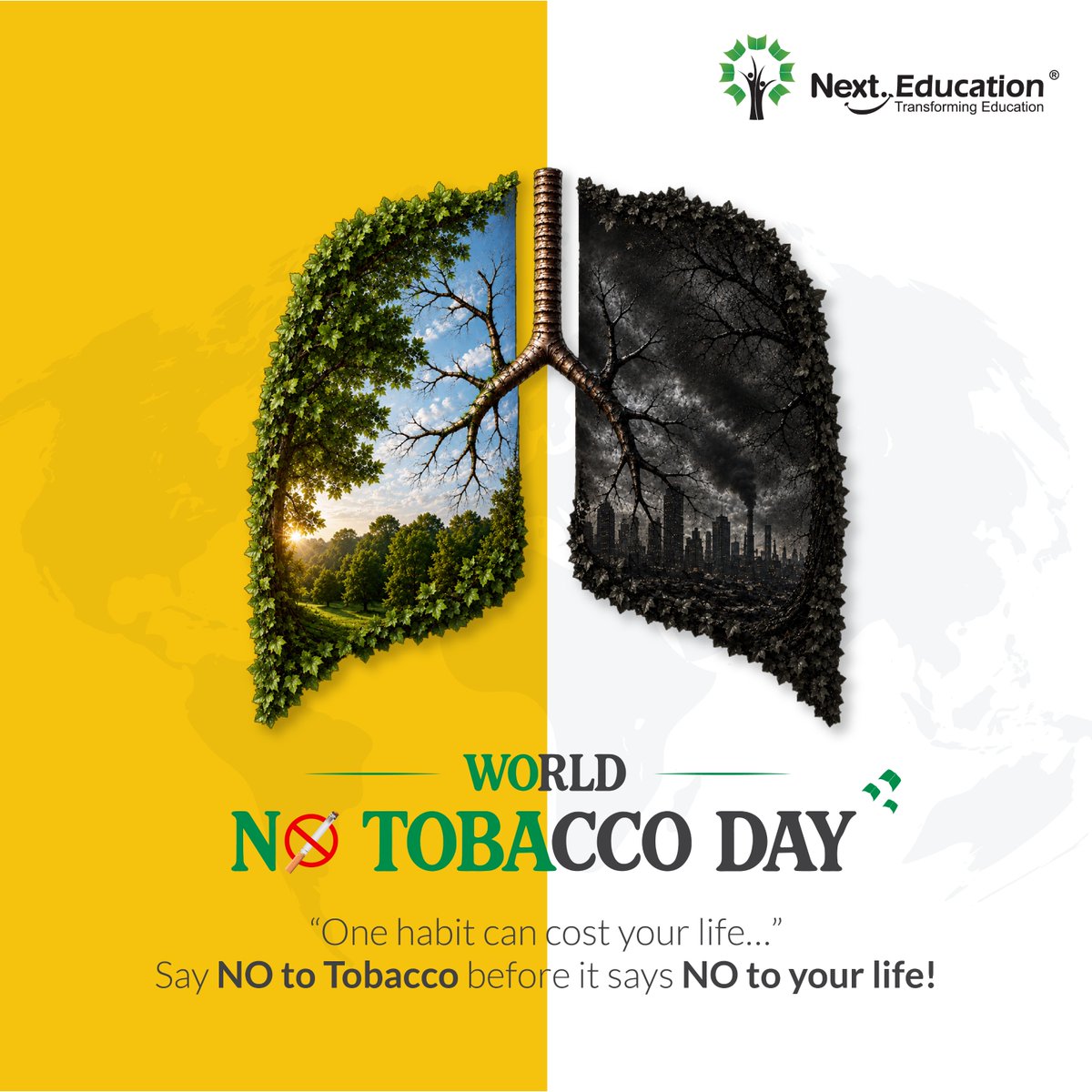 NextEducationIn's tweet photo. Choose health. Choose life. 🚭
This World No Tobacco Day, take a step towards a tobacco-free future and inspire others to do the same.
Say no to tobacco and yes to a healthier tomorrow. 
.
.
#WorldNoTobaccoDay #SayNoToTobacco #HealthyLife #QuitTobacco #TobaccoFree #NextEducation https://t.co/LjUB2vgYlw
