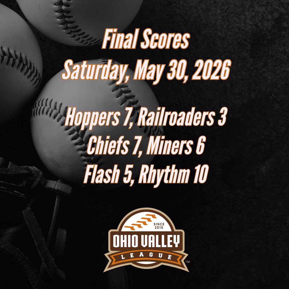 OVLBaseball's tweet photo. Final Scores - Saturday, May 30, 2026 https://t.co/oFbP9IeEUd