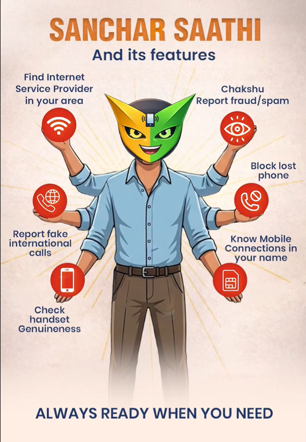 dot_upw's tweet photo. Sanchar Saathi is here to support your digital telecom needs.  With multiple features designed for your safety and convenience, the platform is available 24/7 and all services are free.  Stay informed. Stay secure. Download the app. https://t.co/QKEA5sbb8U