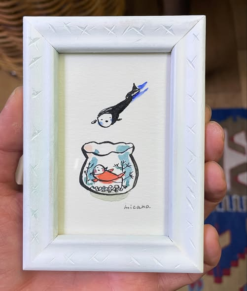micano1999's tweet photo. 192/365
グッピーと赤い金魚
自分が気に入っている絵は
私に似ている
買ってくれたひとも向かいあう絵と
多分似ている。
誰かな？知っている人だったのかな
＃365日続くかな https://t.co/Kwd26supKb