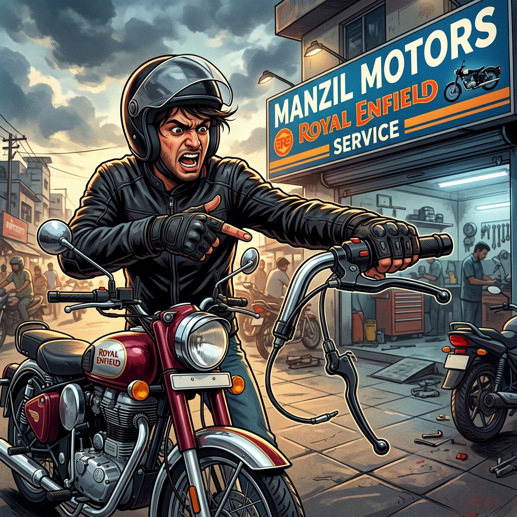 harsh79in's tweet photo. If you thought Ola service is bad, look at @RoyalEnfield.

6th visit to Manzil Motors (GGN) for hand brake issue they introduced. Paid ₹3k for calipers yesterday, failed in 5km! 🛑

Bike: HR26DX6054
Case: CAS-107101294-V6F6G2

@sidlal #ConsumerCourt https://t.co/SmuUkjgeBW