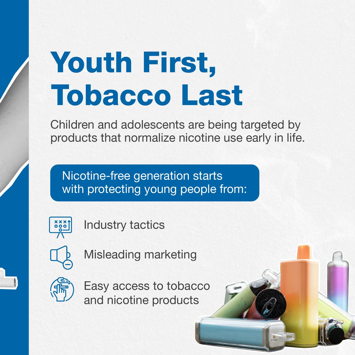 EMPHNET's tweet photo. Behind every appealing tobacco or nicotine product is a strategy to create addiction. This World No Tobacco Day, EMPHNET calls for stronger regional action to protect young people, support quitting, and advance evidence-based tobacco control policies across the EMR.🚭 https://t.co/nWO8Fw8aNe