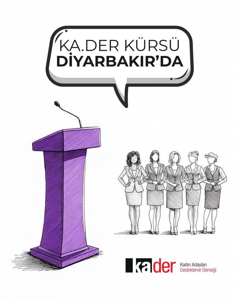 KA_DER_'s tweet photo. KA.DER Kürsü Diyarbakır’da 💜

Kadınların siyasette ve karar alma mekanizmalarında daha güçlü temsil edilmesi için yola çıkan KA.DER Kürsü buluşmaları, bu kez Diyarbakır’da.

Adana, Ankara, İzmir, Mersin ve Gaziantep’in ardından Diyarbakır’da kadınlar bir araya geliyor; siyasete dair deneyimlerini, karşılaştıkları engelleri ve çözüm önerilerini paylaşıyor.

Çünkü biliyoruz: Eşit temsil olmadan demokrasi eksik kalır.

Farklı siyasi görüşlerden kadınların bir araya geldiği bu buluşmada, ortak hedefimiz kadınların siyasette her kademede daha güçlü yer alması.

🗓️ 5 Haziran 2026  
⏰ 13:00  
📍 Diyarbakır Ticaret Odası Salonu  

Katılımınız bize güç verecektir.

#KADER #EşitTemsil #YerelSiyaset #Diyarbakır #Eşitlik