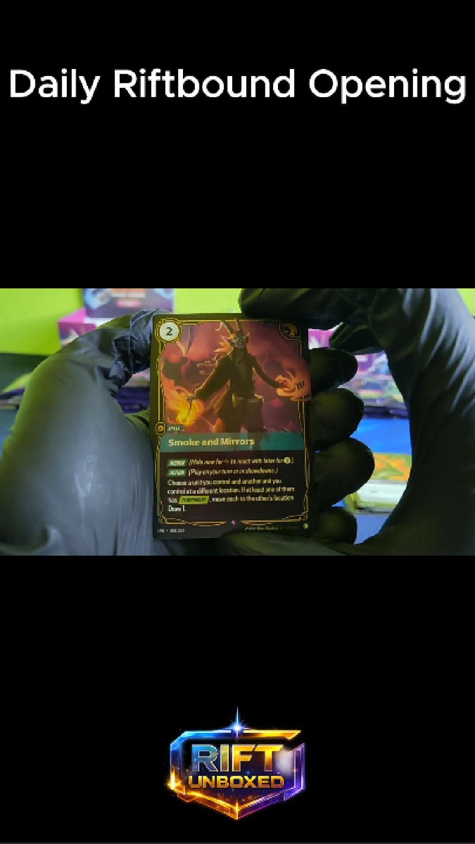 RiftUnboxed's tweet photo. Daily Riftbound Opening 🔥
Today’s pull: Smoke and Mirrors  
Clean hit or mid 👀

Watch on YouTube Shorts: https://t.co/Fjiu8MjKDr

#RiftboundTCG #RiftUnboxed #TCG #DailyPull https://t.co/lBKB7oyp1N