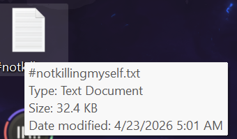 Azzrend's tweet photo. i have a text file on my computer that i write my private thoughts in, and i forgot i renamed it so i struggled to find it https://t.co/TxpHcRG9ZJ