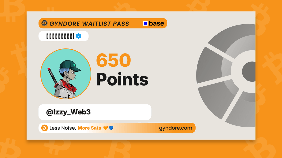 Izzy_Web3's tweet photo. Secured my spot on the @Gyndore waitlist.

Already stacking. It pays to be early.

Join now &amp; claim your points → https://t.co/4BRFGFbxMZ https://t.co/Nzh0dak31j