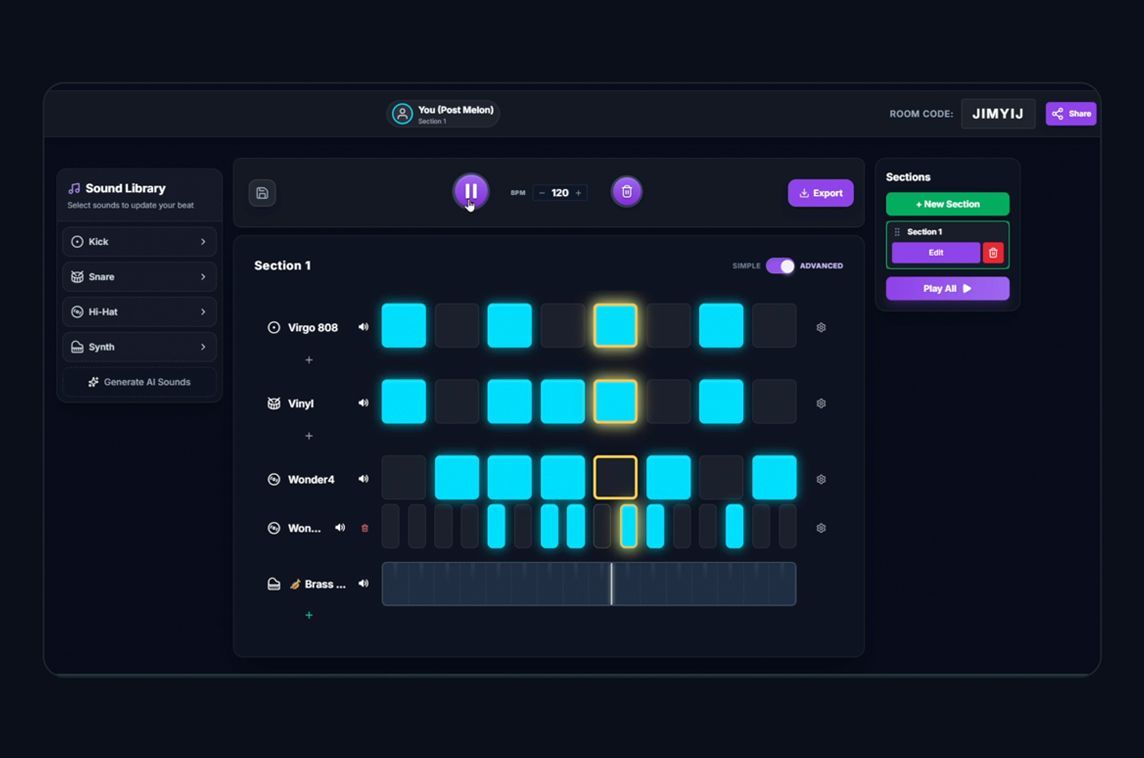 madewith_react's tweet photo. Make a Beat is a real-time, collaborative music production app built with React &amp; Tailwind CSS 🎶 - https://t.co/EwJRuyXRY6 https://t.co/ylDgC07QWY
