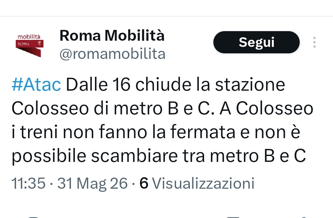 MercurioPsi's tweet photo. Colosseo #MetroB #MetroC CHIUSE oggi pomeriggio https://t.co/D5XNT4WGER