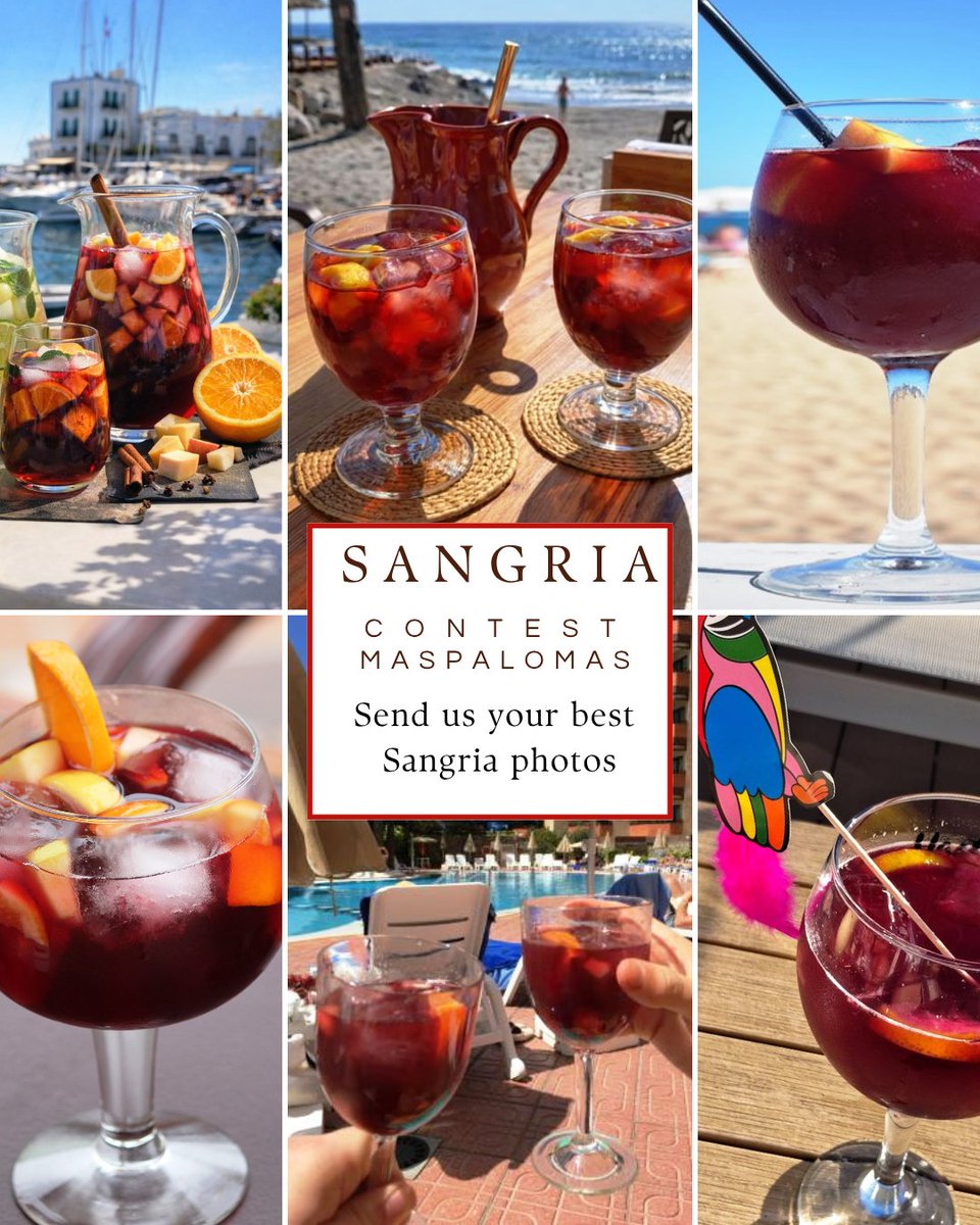 DunasMap's tweet photo. MASPALOMAS SANGRIA CONTEST : Today, we are paying tribute to Sangria, one of the iconic drinks that everyone enjoys at some point during their stay in Maspalomas or Gran Canaria. It’s the perfect refreshing touch to beat the heat and quench your thirst, deliciously alcoholic and naturally sweetened with pieces of fresh fruit.

We invite you to send us your best photos of sangria on a terrace, by the pool, or in a bar. Tag @DunasMap, add the hashtag #MaspalomasSangriaContest and write the name of the place where the photo was taken in the caption, and we will gladly share it!

Also, tell us what your secret recipe is for a homemade sangria.
Get your photos ready, and may the best one win!
#MaspalomasSangriaContest