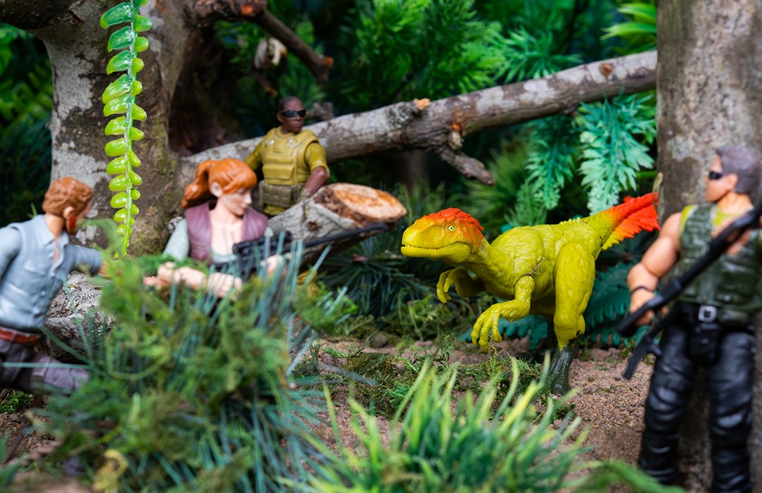 Tom_Jurassic's tweet photo. In the middle of some woods, Claire Dearing and Owen Grady are tasked with leading a US Fish and Wildlife Service team on a mission to capture and contain a deadly theropod which has been causing chaos.

#JurassicWorld #JurassicPark #ToyPhotography https://t.co/1MGYNY1DQr